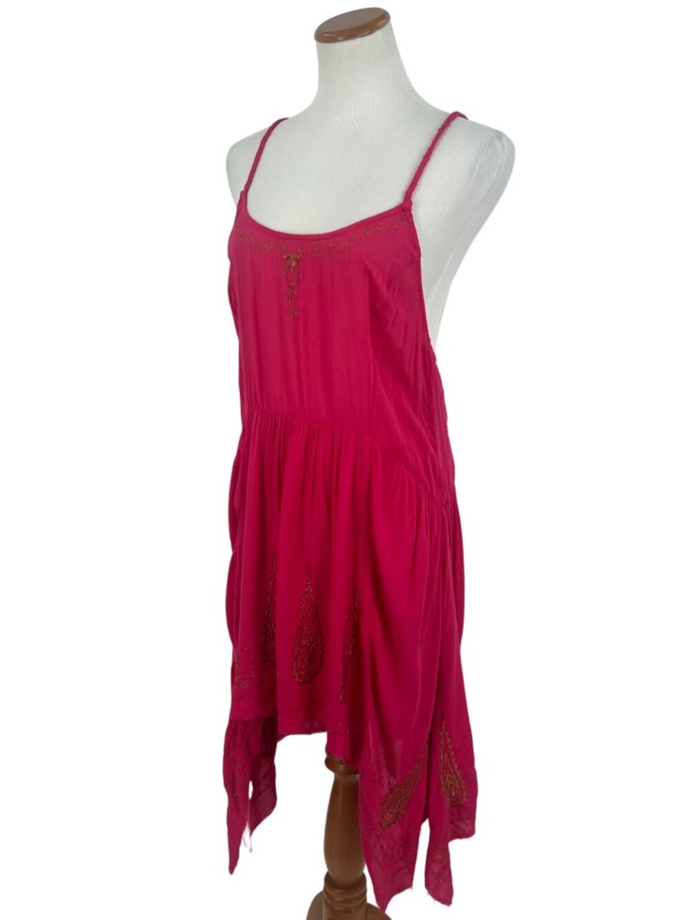 NWT Free People Pink Gold Embroidered Asymmetric Slip Dress | Boho Fairy Indie M - Picture 14 of 16